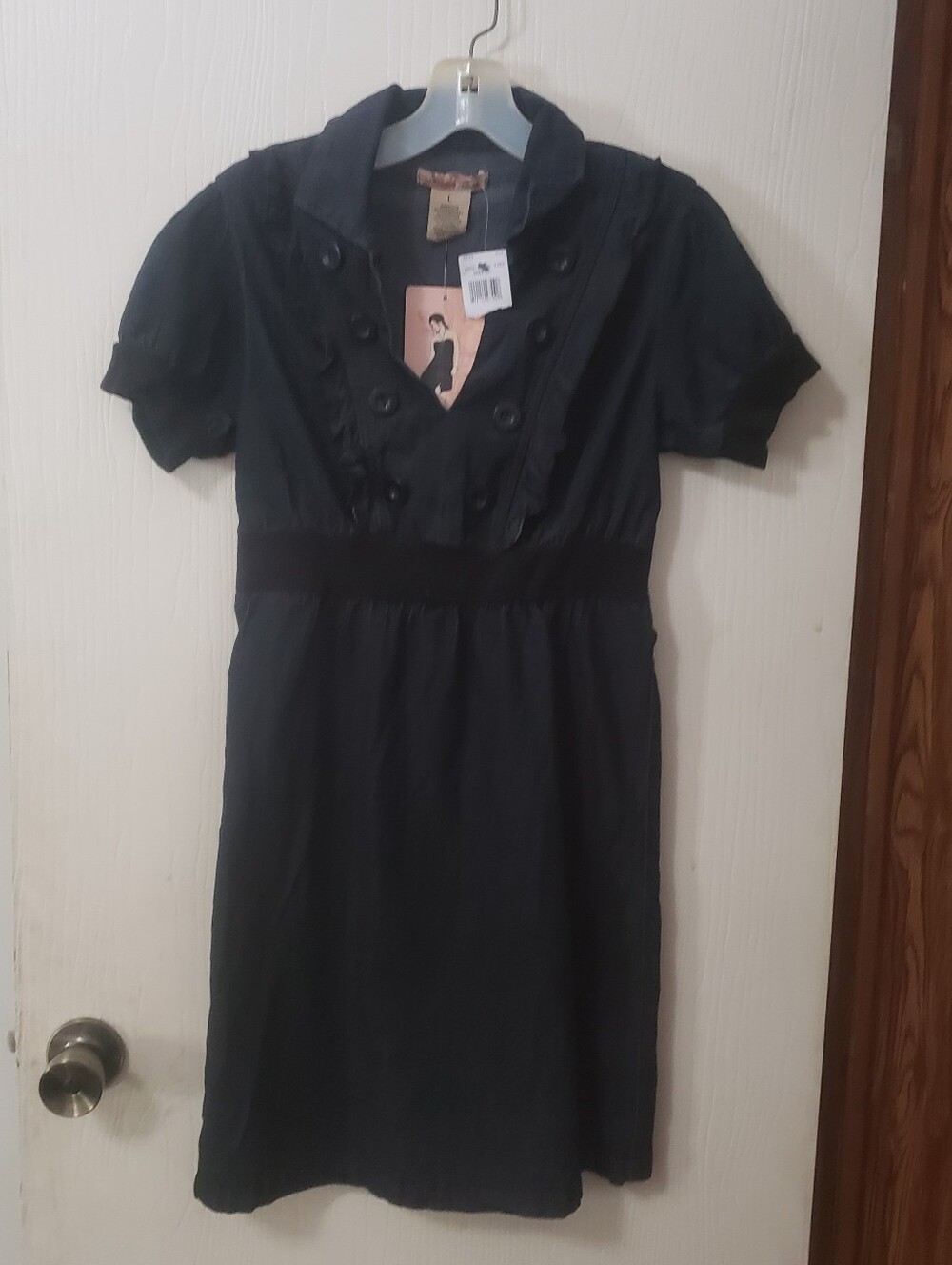 Black Short-Sleeve Ruffle-Trim Dress